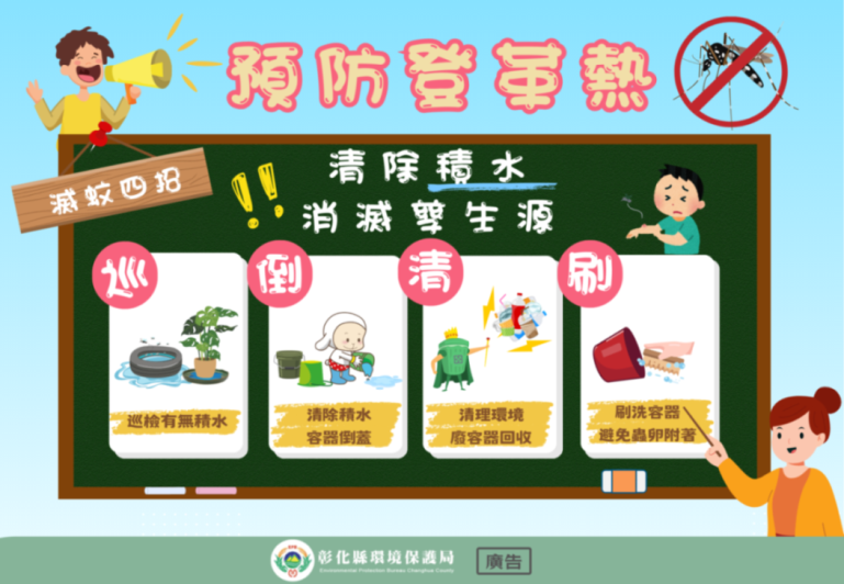 防治登革熱有絕招  每週定期「巡、倒、清、刷」