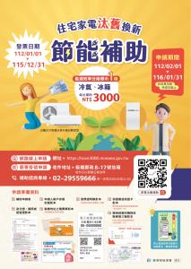 經濟部能源署115年度「住宅家電汰舊換新節能補助」，補助購買期間至115/12/31。